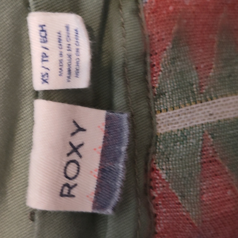 Roxy XS army green zip up jacket with detachable hood